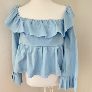 Free people cotton Light Blue Off-Shoulder Ruffle Top